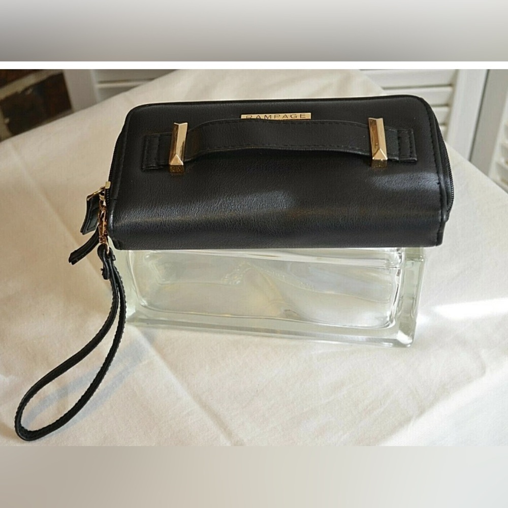 Rampage Womens Wallet 2 in 1 Wristlet Double Zip Around Black Faux Leather - Picture 2 of 7